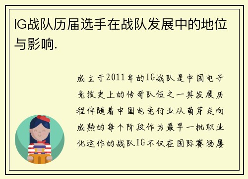 IG战队历届选手在战队发展中的地位与影响.
